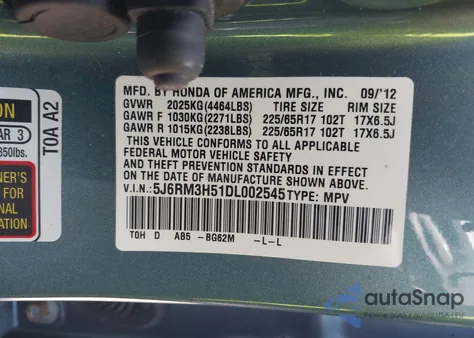 2013 Honda Cr-V Ex from USA, damaged, VIN 5J6RM3H51DL002545